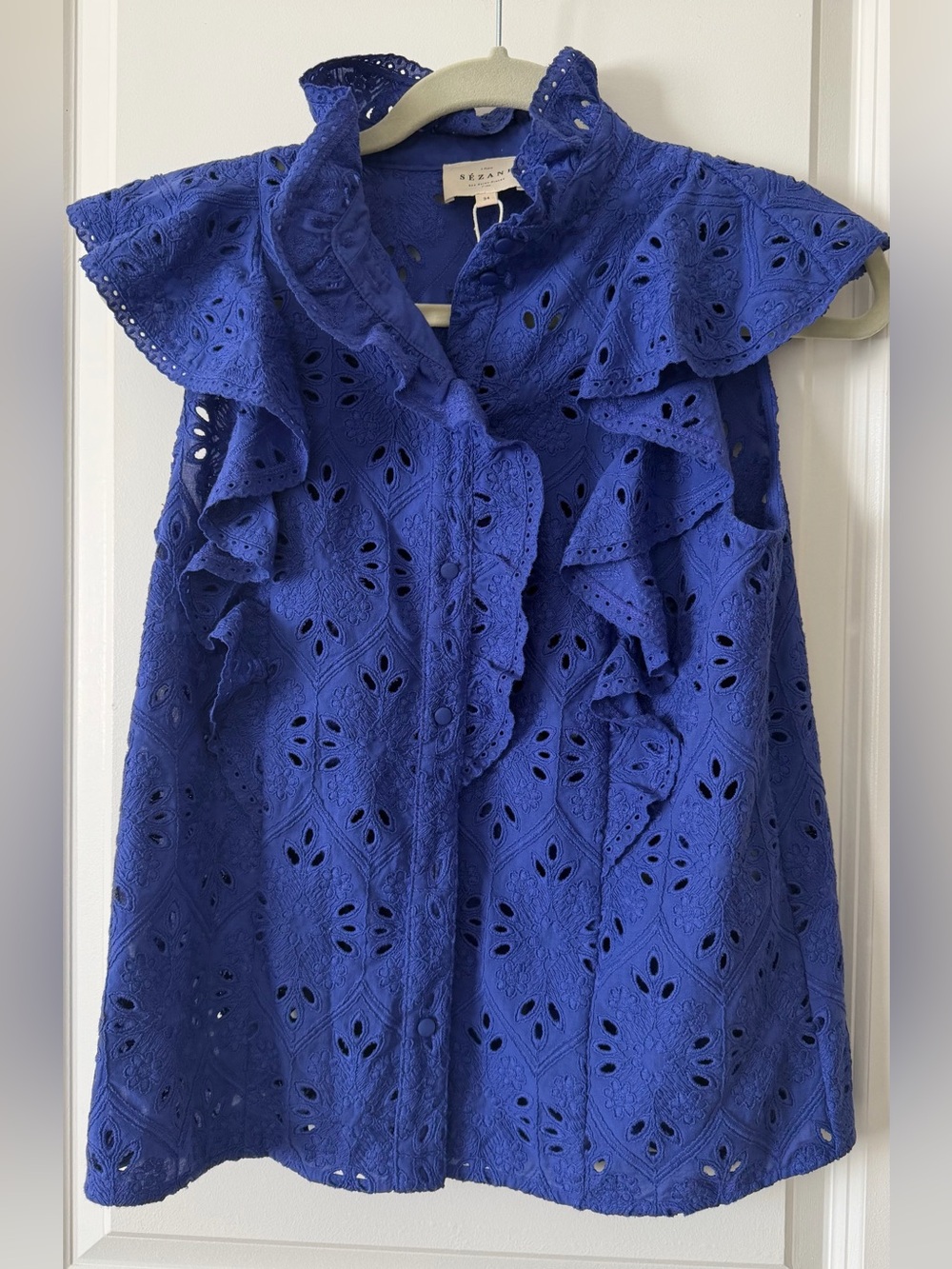 Sézane Chiara Eyelet Embroidered Shirt – Electric Blue – Size 34 (US 2)